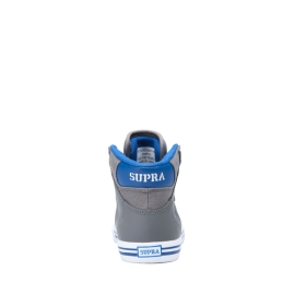 Supra Kids VAIDER Grey/Blue Flame/white High Top Shoes | CA-47754